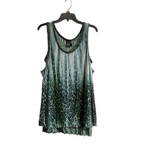 Anac Women Sleeveless Tunic Tank Top Green Black Sheer Layered Fairygrunge Y2K